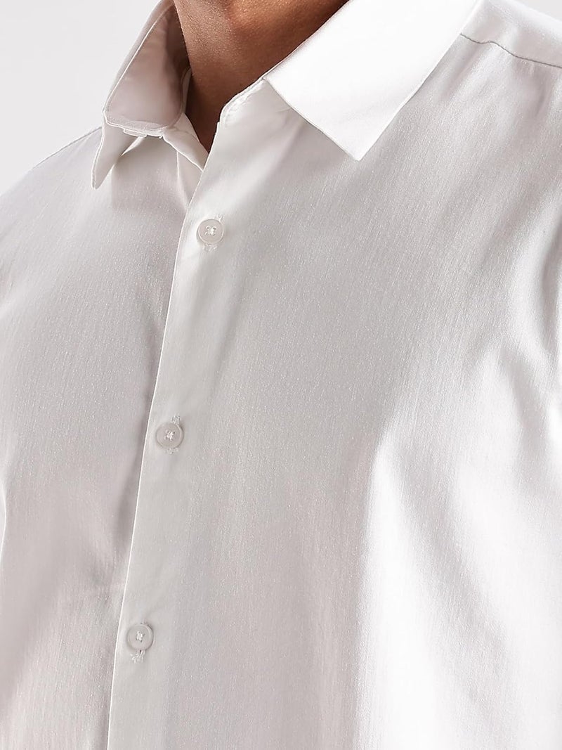 ADRO Men's Slim Fit Solid Casual Shirt - White Satin Evening Shirt for Office and Party Wear - Image 2