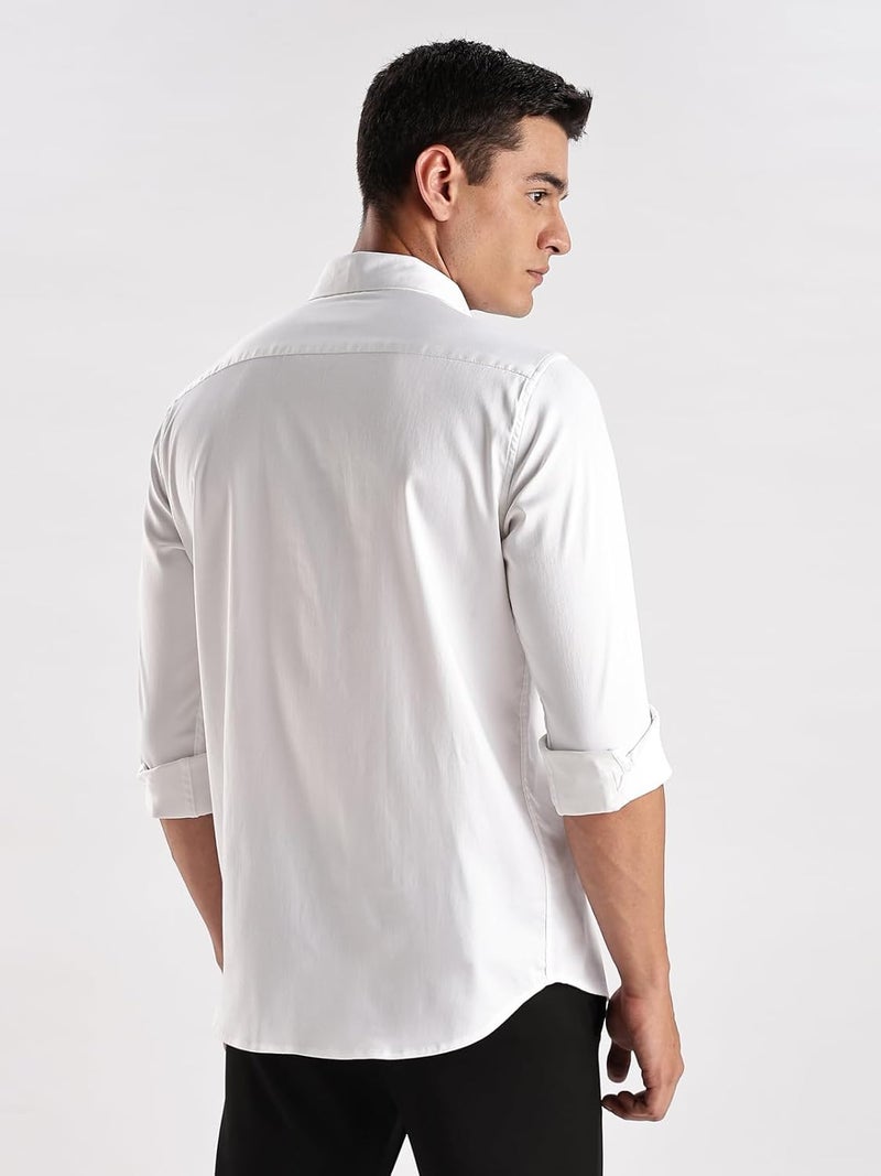 ADRO Men's Slim Fit Solid Casual Shirt - White Satin Evening Shirt for Office and Party Wear - Image 3