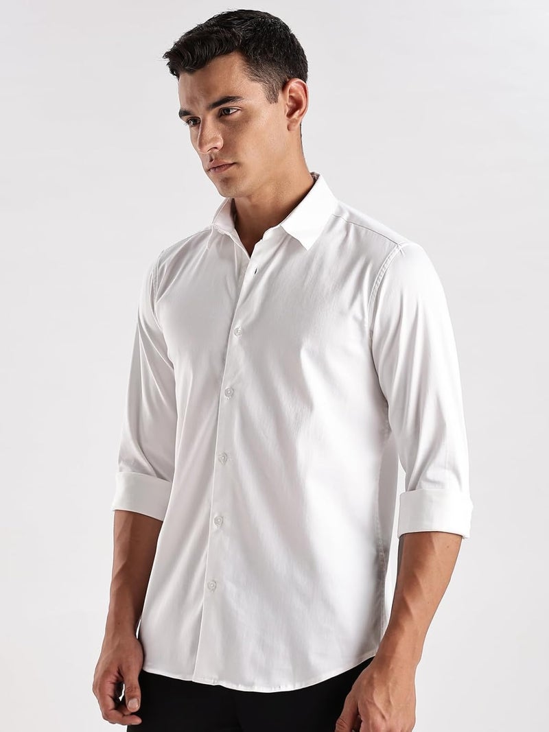 ADRO Men's Slim Fit Solid Casual Shirt - White Satin Evening Shirt for Office and Party Wear - Image 4