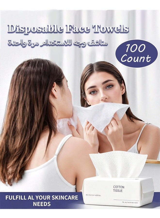 Face Towels,Disposable Face Towels 100 Count, Soft Dry Wipes Facial Cloths Towelettes for Washing and Drying,Deeply Cleansing Disposable Facial Tissue  for Bathroom and  Hotel,Multi-Purpose for Skin Care, Make-up Wipe, Face Wipes and Facial Cleansing - Image 1