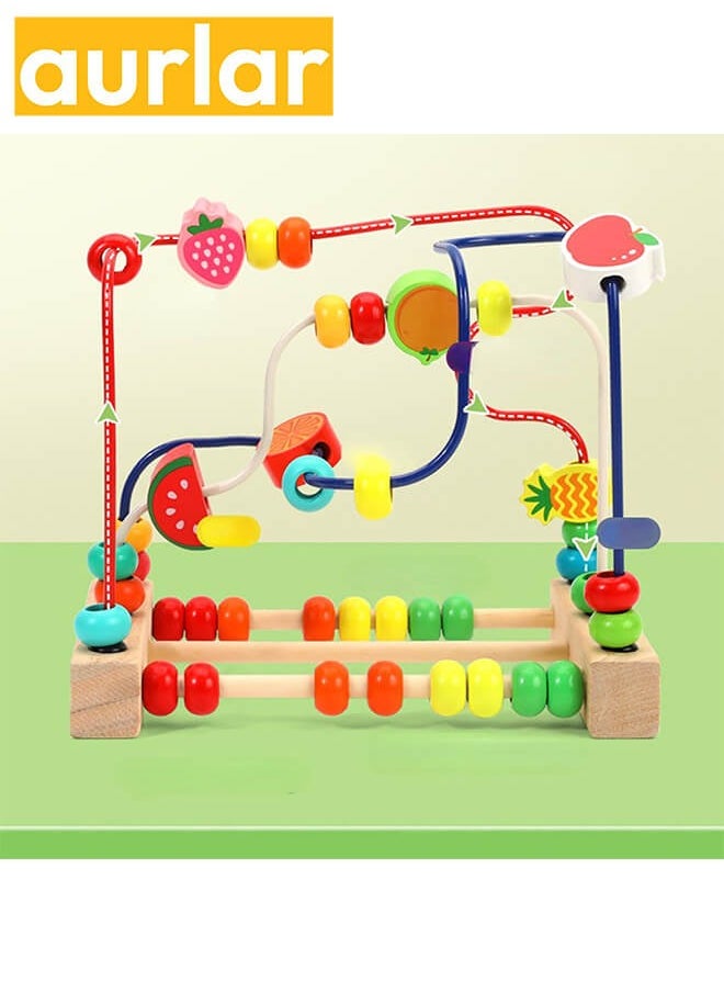 Aurlar Wooden Bead Maze Toys, Beads for Toddlers, Colorful Fruit Bead Toy Kids Roller Coaster Preschool Educational Toys, Sensory Learning Toys, Birthday Gifts for Toddlers Kids Boys Girls  - Image 1