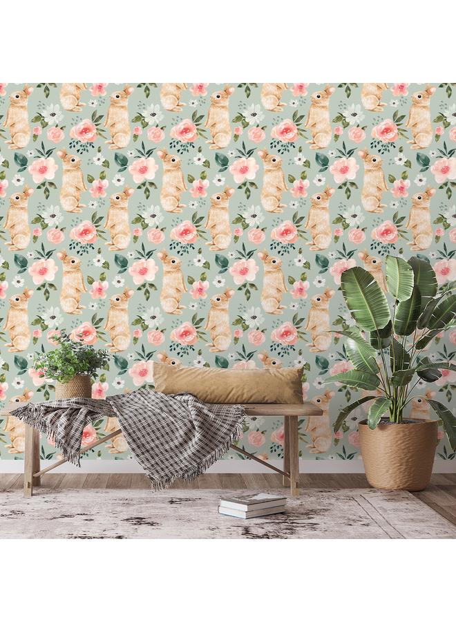 Bluejw Children's Room Cartoon Animal Rabbit Green Plant Flower Self-adhesive Wallpaper Transformation Background Wall Wallpaper Bedroom Porch Mural - Image 4