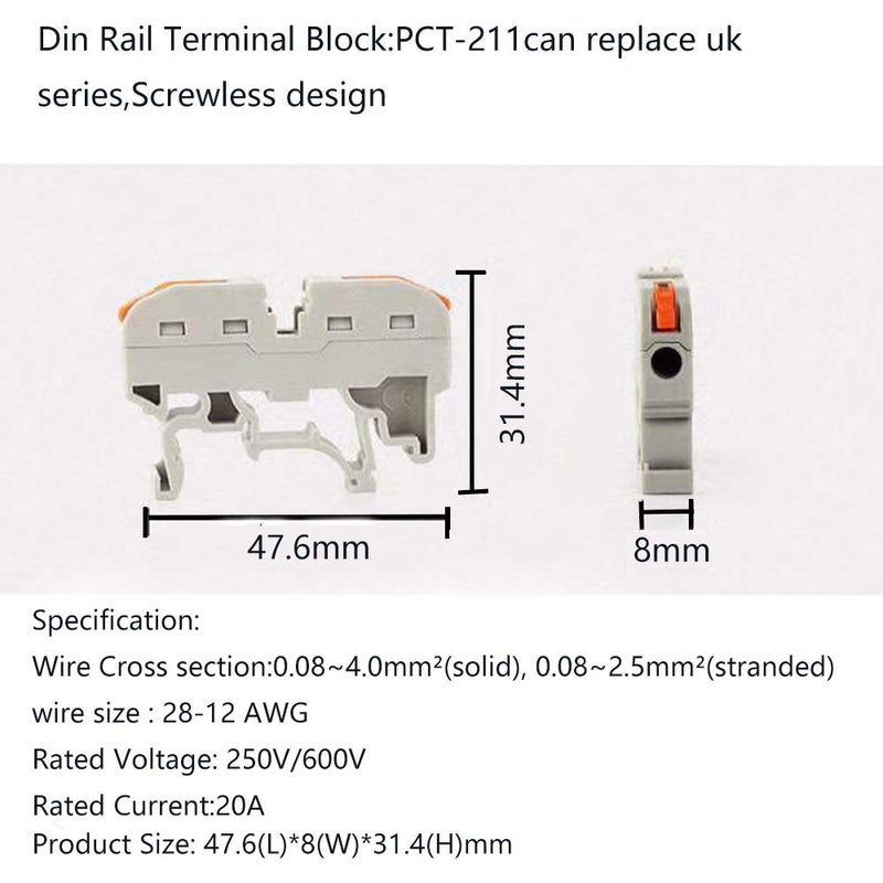 UOHGDPY DIN Rail Terminal Blocks Kit - Universal Compact Wire Wiring Connector (20connectors +2 Rail Parallel + Digital Identifications + 2 Fixed Clamps + Screw) - Image 3