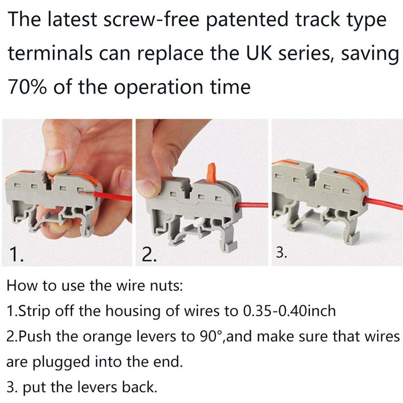 UOHGDPY DIN Rail Terminal Blocks Kit - Universal Compact Wire Wiring Connector (20connectors +2 Rail Parallel + Digital Identifications + 2 Fixed Clamps + Screw) - Image 4