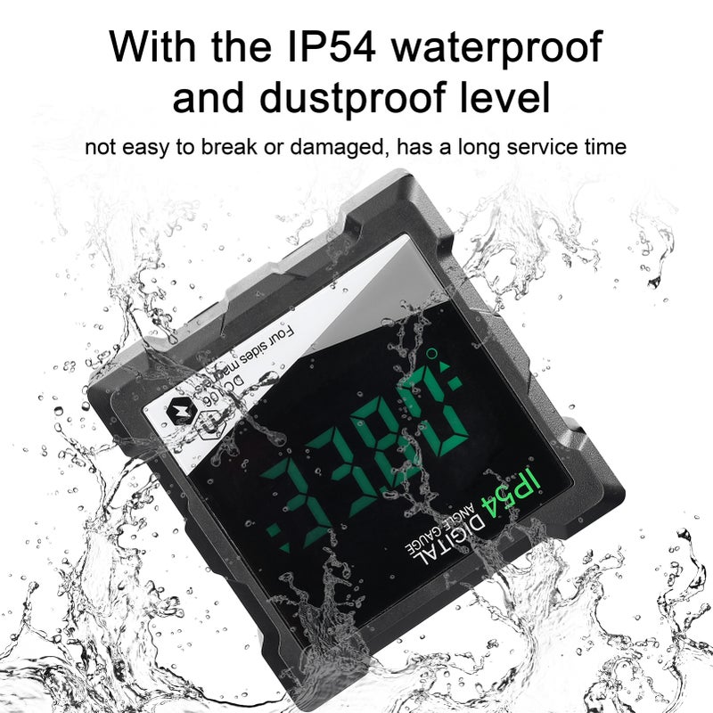 مقياس ميل رقمي محمول 4×90° IP54 بشاشة LCD ومستوى ميل رقمي 360° ومغناطيس على الأربعة جوانب ومنقلة متعددة الوظائف ووظيفة الاحتفاظ بالبيانات - Image 2