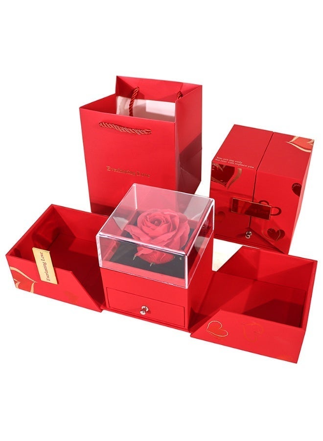 Luxury Red Rose Jewelry Gift Box Necklace or ring- Romantic Rotating Sphere Gift Case with Matching Gift Bag and Box for Valentine's Day, Anniversaries, and Birthdays (Box) - Image 2