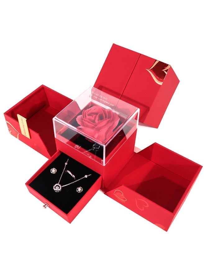 Luxury Red Rose Jewelry Gift Box Necklace or ring- Romantic Rotating Sphere Gift Case with Matching Gift Bag and Box for Valentine's Day, Anniversaries, and Birthdays (Box) - Image 1