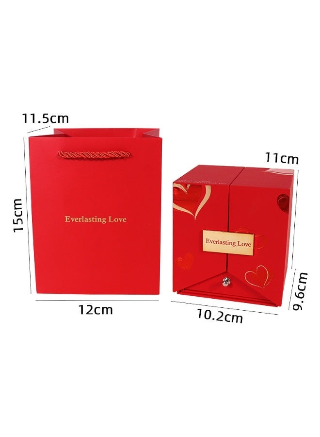 Luxury Red Rose Jewelry Gift Box Necklace or ring- Romantic Rotating Sphere Gift Case with Matching Gift Bag and Box for Valentine's Day, Anniversaries, and Birthdays (Box) - Image 3