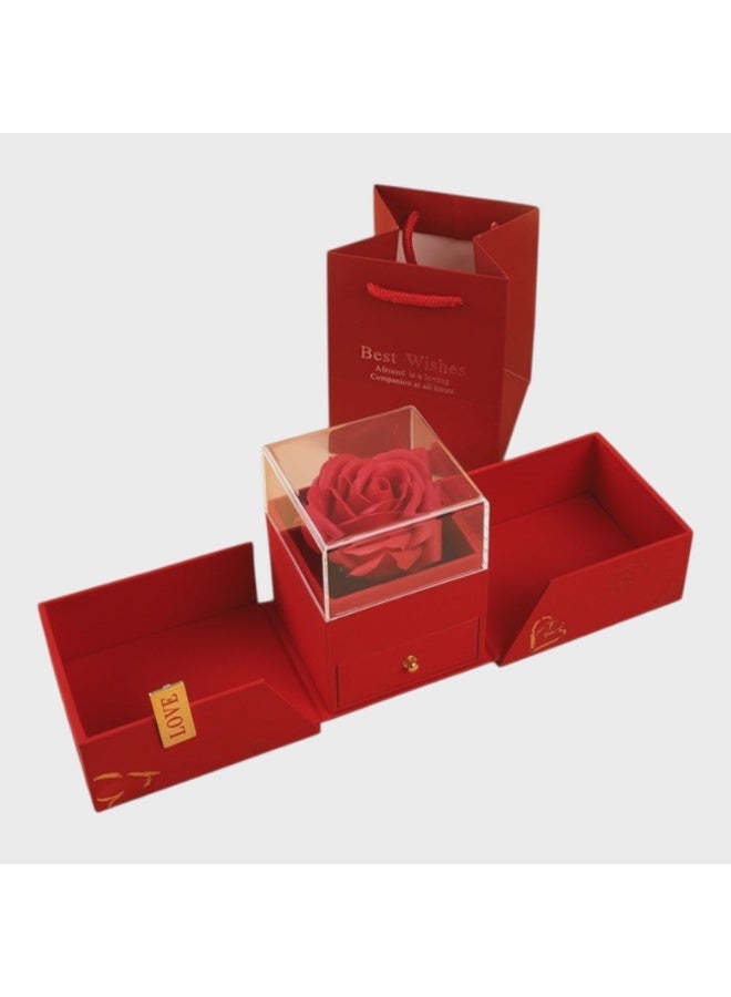 Luxury Red Rose Jewelry Gift Box Necklace or ring- Romantic Rotating Sphere Gift Case with Matching Gift Bag and Box for Valentine's Day, Anniversaries, and Birthdays (Box) - Image 4
