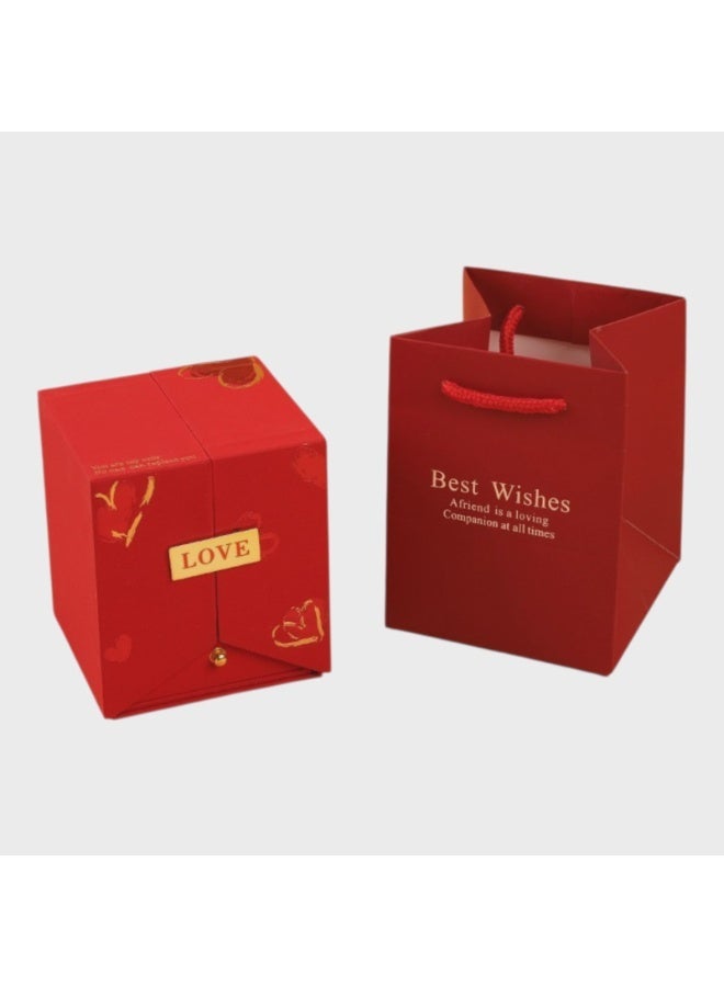Luxury Red Rose Jewelry Gift Box Necklace or ring- Romantic Rotating Sphere Gift Case with Matching Gift Bag and Box for Valentine's Day, Anniversaries, and Birthdays (Box) - Image 5