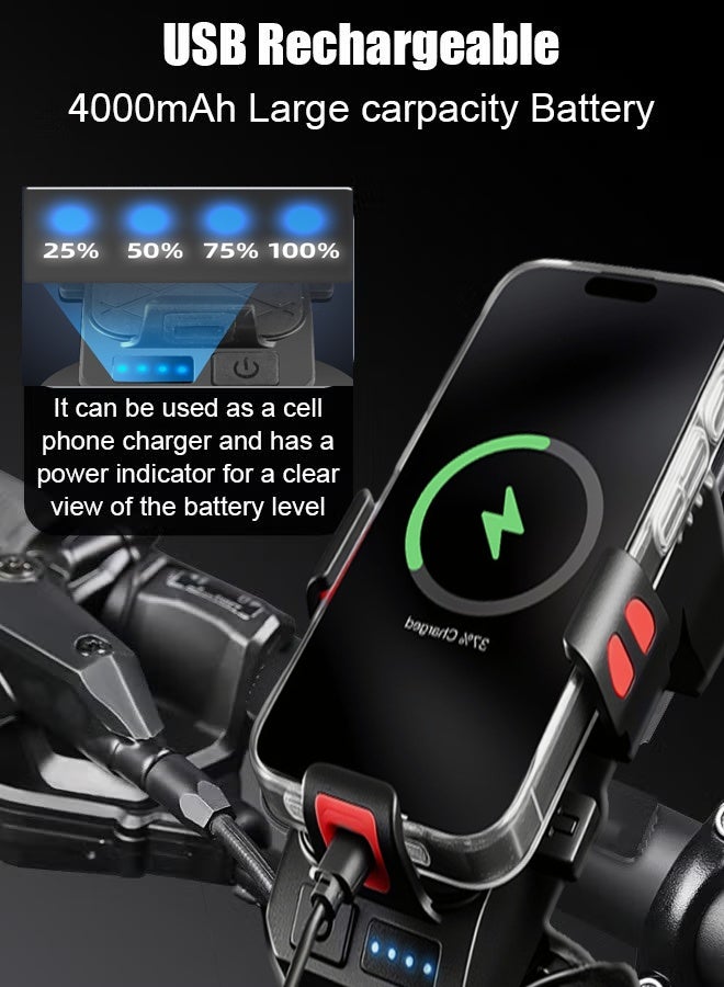4 IN 1 Bike Lights Set,400 Lumen Super Bright Headlight and Rear Taillights with 4000mAh Battery Power Bank/Phone Holder/Horn/Many Lighting Modes/Waterproof,Easy To Fit,USB Rechargeable Bicycle Lights Set for Night Cycling Road Mountain Riding - Image 2