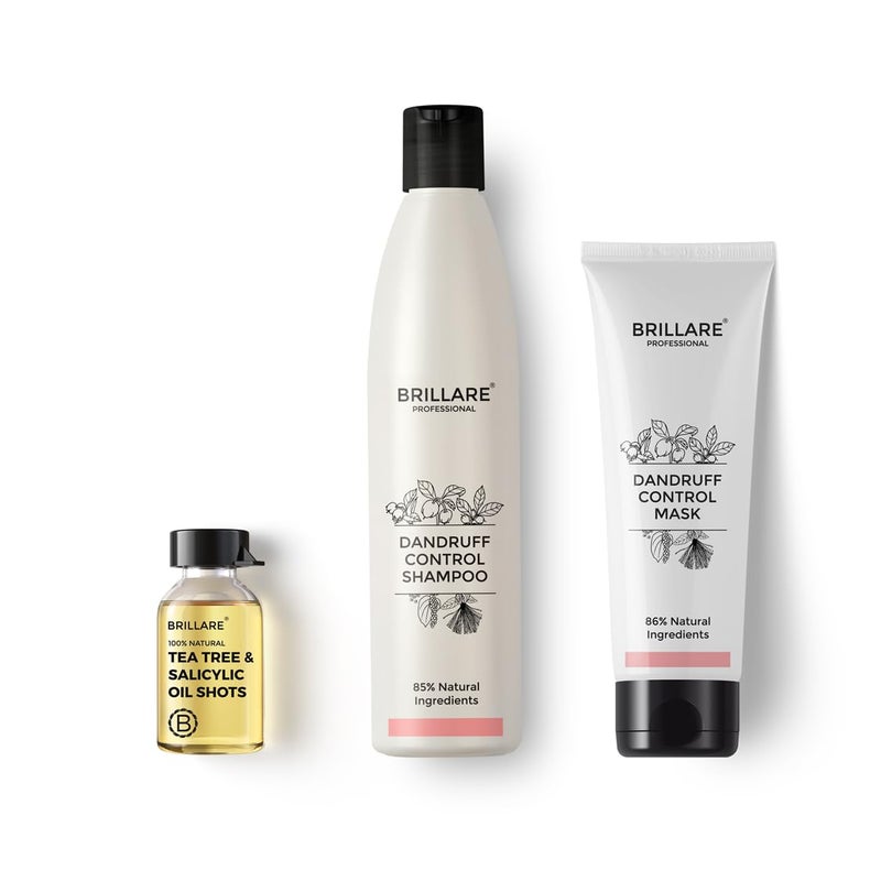 Brillare Anti Dandruff Treatment Combo Controls Dandruff Gives Relief from Itchy  Flaky Scalp Shampoo 300ml Conditioner 125ml and Oil shots 8 shots x 6ml each - Image 1
