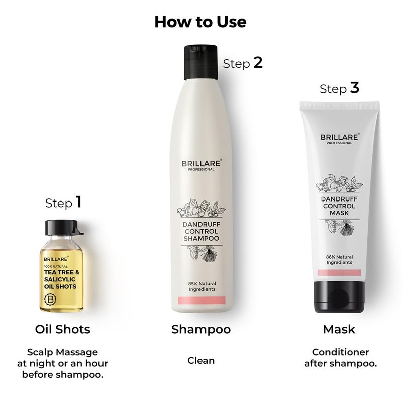Brillare Anti Dandruff Treatment Combo Controls Dandruff Gives Relief from Itchy  Flaky Scalp Shampoo 300ml Conditioner 125ml and Oil shots 8 shots x 6ml each - Image 3
