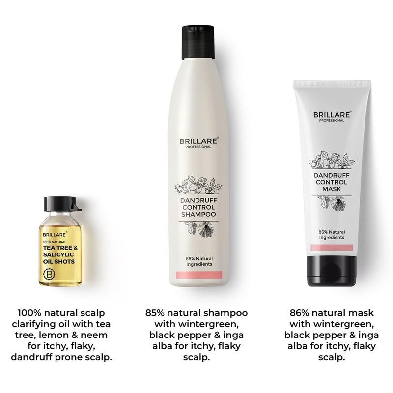 Brillare Anti Dandruff Treatment Combo Controls Dandruff Gives Relief from Itchy  Flaky Scalp Shampoo 300ml Conditioner 125ml and Oil shots 8 shots x 6ml each - Image 2