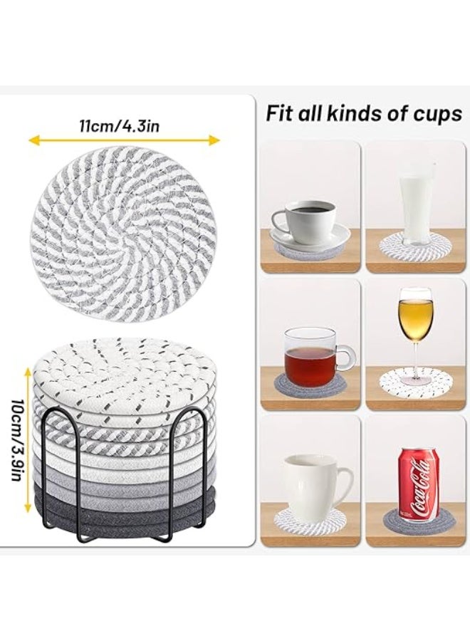 Billbotk 10 Pieces Coasters for Drink Absorbent, 5 Colors Drink Coasters with Holder, Woven Coasters Set for Coffee Table, Wooden Table Decor, Home Decor, 4.3 Inches - Image 2