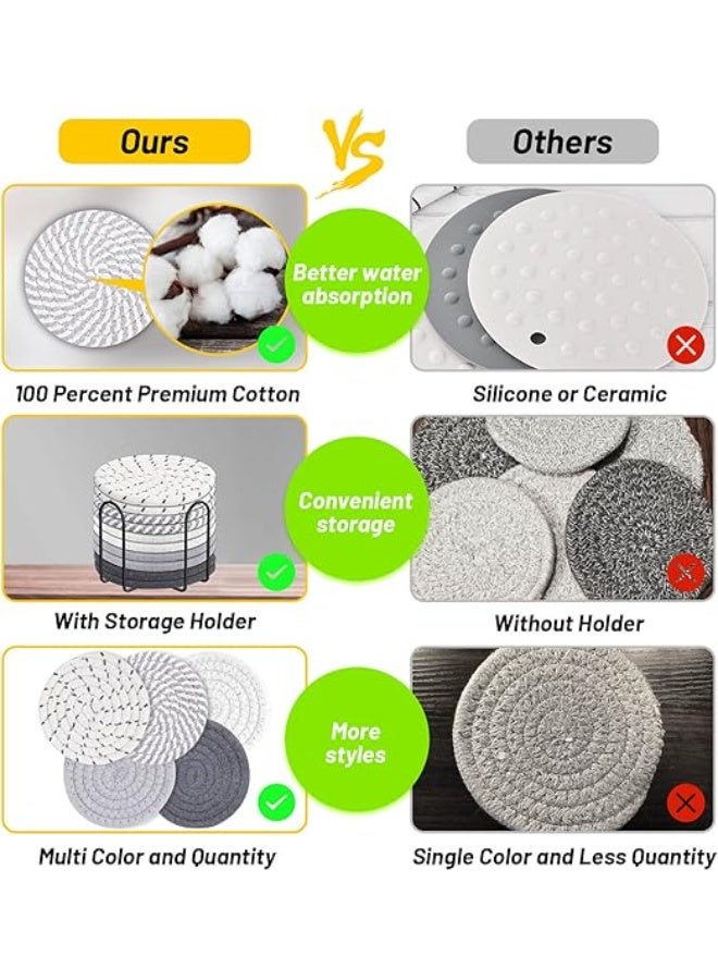 Billbotk 10 Pieces Coasters for Drink Absorbent, 5 Colors Drink Coasters with Holder, Woven Coasters Set for Coffee Table, Wooden Table Decor, Home Decor, 4.3 Inches - Image 4
