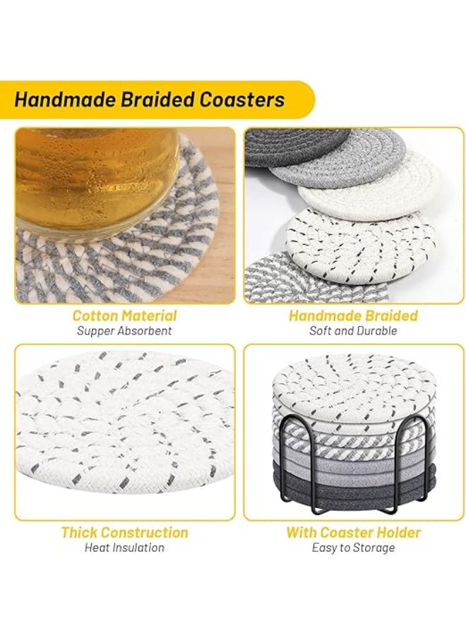 Billbotk 10 Pieces Coasters for Drink Absorbent, 5 Colors Drink Coasters with Holder, Woven Coasters Set for Coffee Table, Wooden Table Decor, Home Decor, 4.3 Inches - Image 3