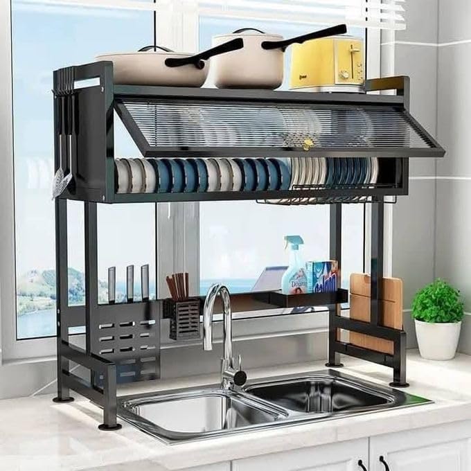 Genaric Stainless Steel Dish Drying Rack and Kitchen Sink Drying Cabinet - Black