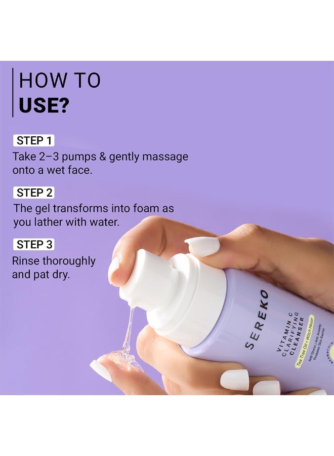 SEREKO Vitamin C Clarifying Clencer | Face Wash for Glowing & Brightening Skin For Men & Women | Remove Dirt, Excess Oil, Reduce Active Acne & Dark Spots | Suitable for All Skin Types | Gel to Foam 100ml - Image 3