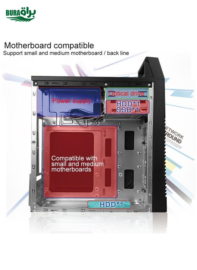 BURAQ Business Road 3 USB 2.0 Main Chassis 353x160x399mm M-ATX / ATX / Mini-ITX PC Desktop Computer Case  - Image 4