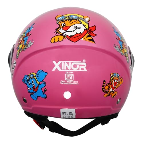 XINOR Kids Motorcycle Helmet by Xinor Fogi ISI Certified Ages 6-14 Years with Design - XS (Baby Pink) - Image 3