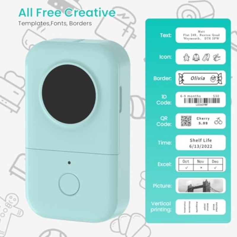 ® NiiMbot Mini Bluetooth Label Maker with 1 Roll Tape, Portable Wireless Thermal Label Printer, Inkless for Android and iOS, Black on White, Organization for Kitchen Jars, Office, Home, Green - Image 4