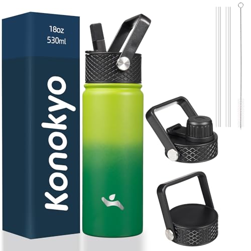 Konokyo 18 oz Insulated Water Bottle Stainless Steel Sport Bottles with 3 Lids,Bamboo Grove - Image 1