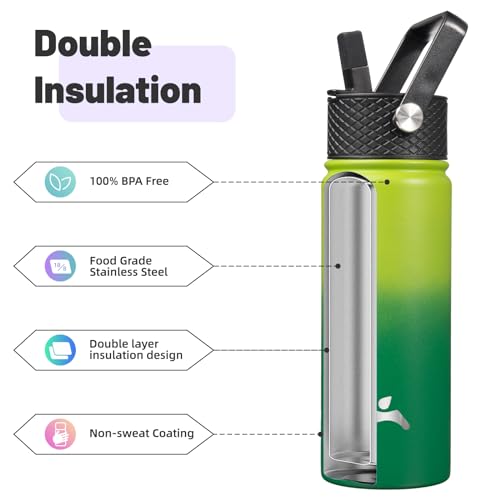 Konokyo 18 oz Insulated Water Bottle Stainless Steel Sport Bottles with 3 Lids,Bamboo Grove - Image 4