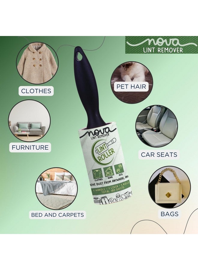 NOVA LINT REMOVER Lint Roller For Clothes Pet Hair Fur Remover From Clothes Lint Remover For Clothes Lint Remover Roller With Cover| 3 Refill (10 Cm) X 60 Sheets = 180 Sheets | - Image 3