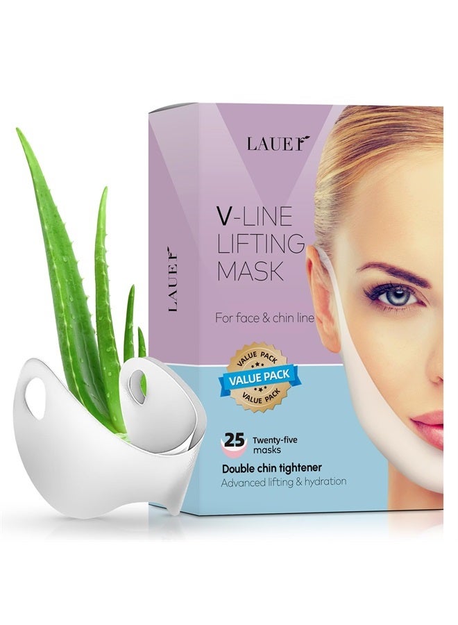 lauer cosmetic V Shaped Slimming Face Mask Double Chin Tightener V Line Lifting Belt Neck Lift Tape Face Patch For Firming and Tightening Skin Chin Up Slimming Strap Collagen Mask with Hyaluronic Acid Aloe Vera (25p