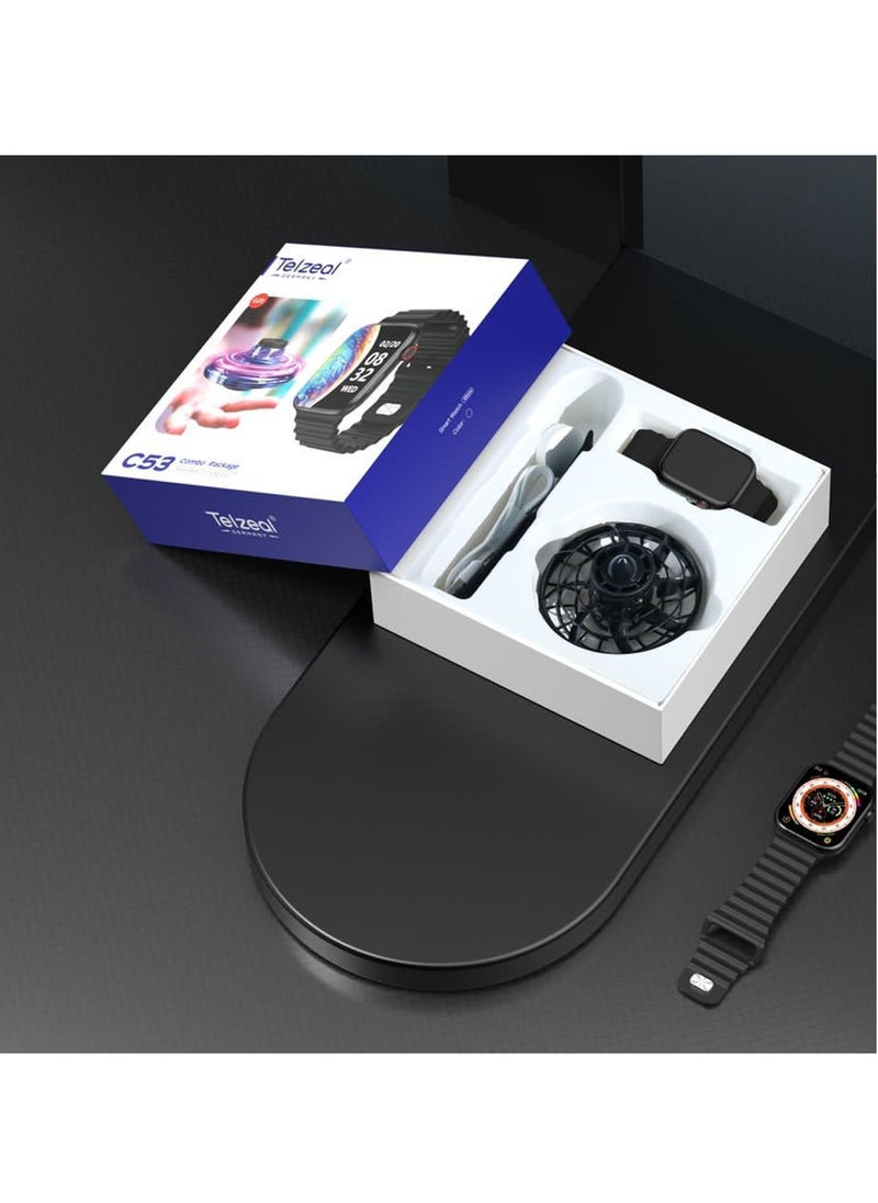 Telzeal Telzeal C53 2.01 Inch Large Screen Display Smart Watch With 2 Pair Strap Wireless Charger and Flying Gyro Black  - Image 5