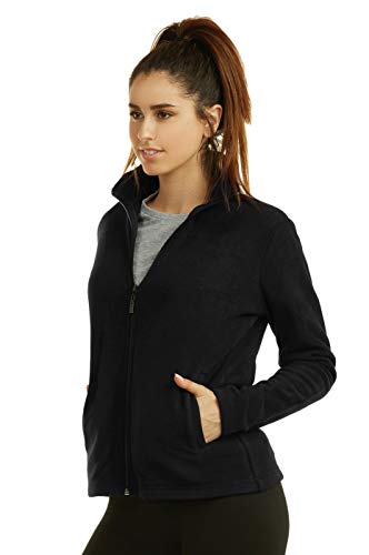 Sofra Women's Polar Fleece Full Zip Up Winter Jacket (M, Black) - Image 2