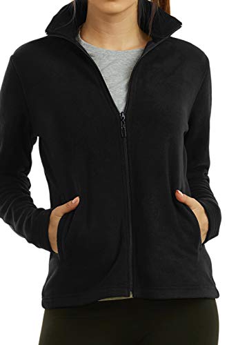 Sofra Women's Polar Fleece Full Zip Up Winter Jacket (M, Black) - Image 3