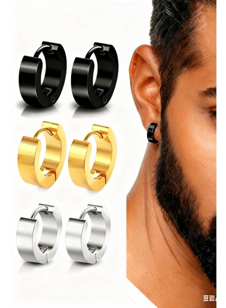 PORSTOO Stainless Steel Hoop Earrings Minimalist Design Unisex Small Huggie for Men Black Silver Gold - Image 1