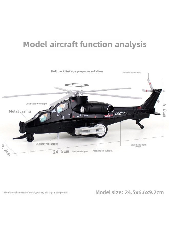 null - Wu Zhi 10 Aircraft Model Alloy Armed Helicopter 10 Simulation Metal Decoration Fighter Children's Toy Sound And Light-Color:Wu Zhishi Black - Image 1