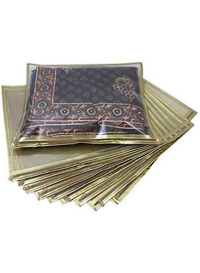 KANUSHI مجموعة KANUSHI® من 10 قطع أغطية ساري شفافة / حقائب ساري / حقائب تخزين / أغطية ملابس مع قفل سحاب من الفولاذ المقاوم للصدأ (مناسبة لحزمة ساري واحدة) (ذهبي) - Image 1