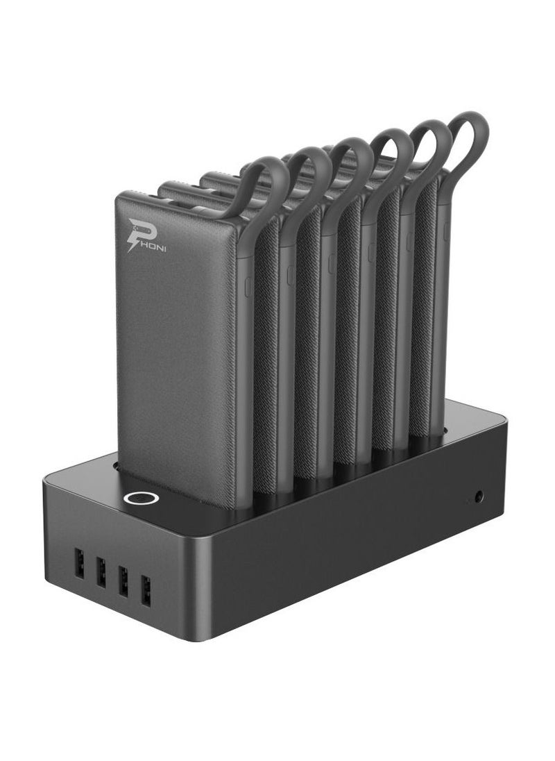 Phoni - Phoni 6 in 1 Power Station 10,000 mAh with Built-in Cable to Charge Multiple Devices - Black - Image 1