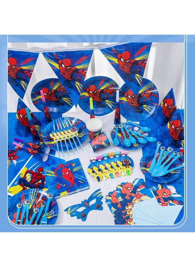 Party Spider-Man Themed Party Supplies Set - 6 Hats, 6 Plates, 6 Forks, 6 Spoons, 6 Toys, 10 Tissues - Image 4