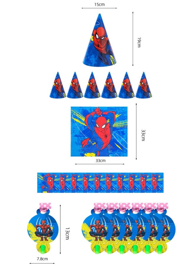 Party Spider-Man Themed Party Supplies Set - 6 Hats, 6 Plates, 6 Forks, 6 Spoons, 6 Toys, 10 Tissues - Image 3