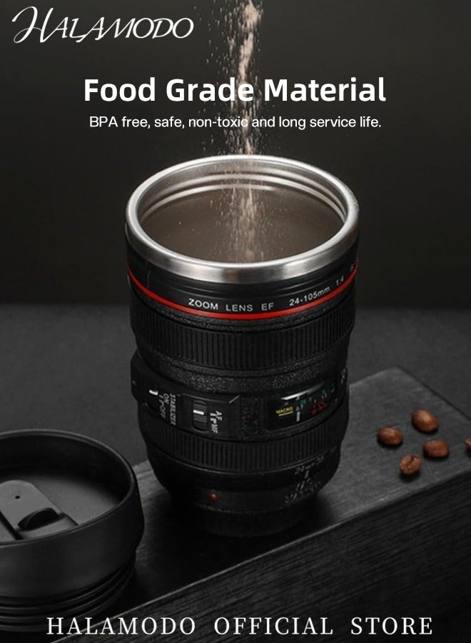 Halamodo Camera Lens Coffee Mug 17oz Stainless Steel Lens Cups Mug with Retractable Lid Thermos Novelty Coffee Mugs Unique Great Gifts for Photographers & Friends - Image 2