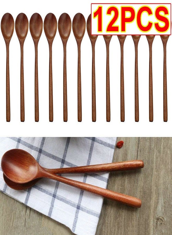 TEAMWILL ملاعق خشبية من TEAMWILL، 12 قطعة، ملاعق شوربة خشبية بطول 9 بوصات، مثالية للأكل والخلط والتقليب، بمقبض طويل، على الطراز الياباني. - Image 3