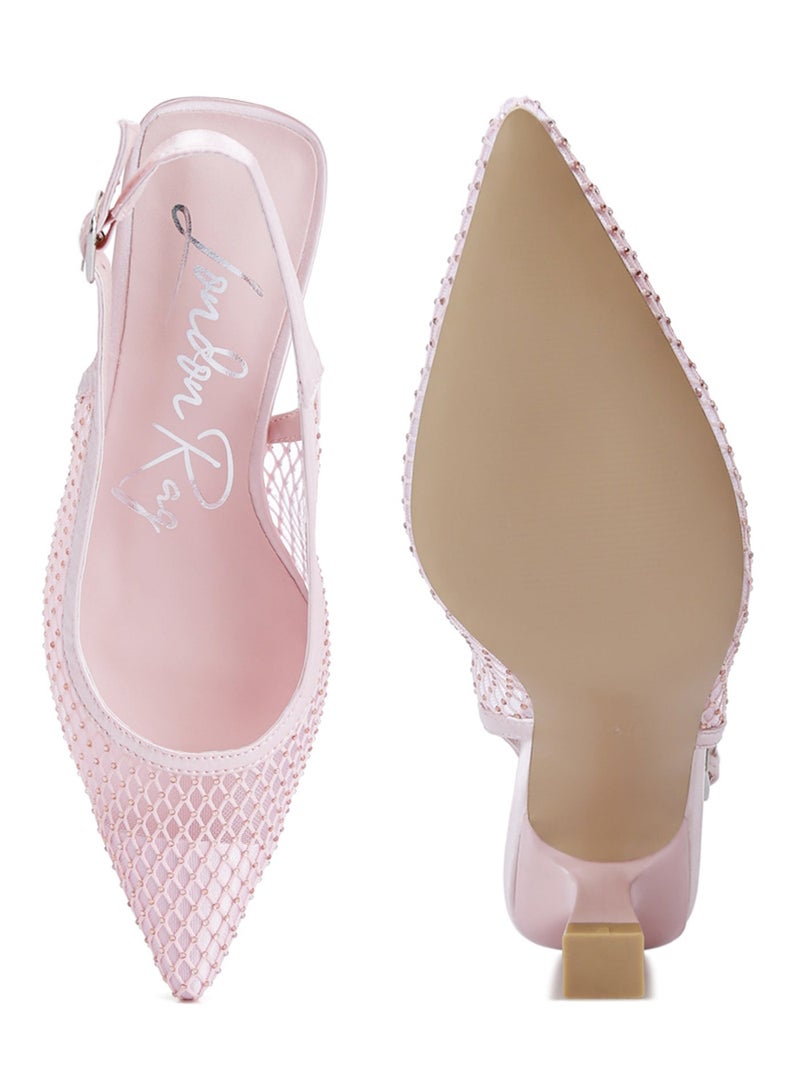 لندن راج حذاء مفتوح من الخلف مزين بأحجار الراين باللون الوردي - Image 5