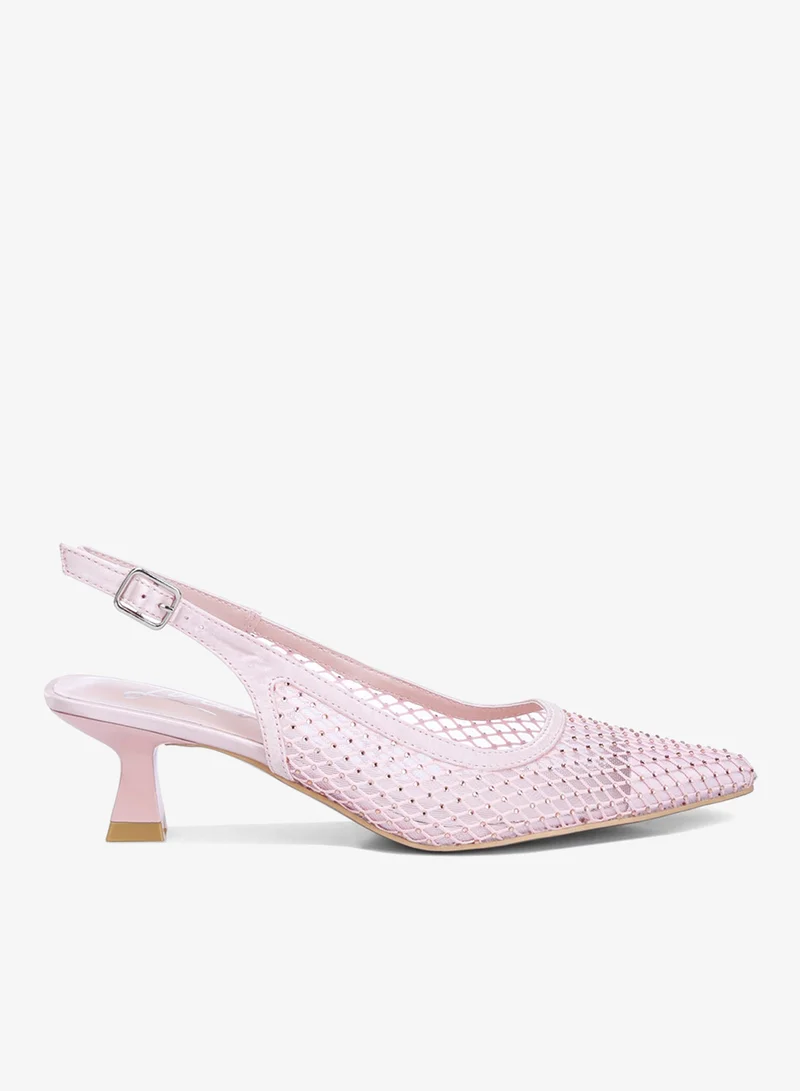 Rhinestone Embellished Slingback Mules in Pink