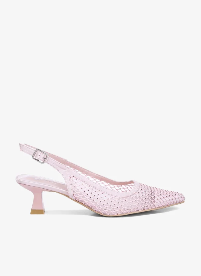 Rhinestone Embellished Slingback Mules in Pink
