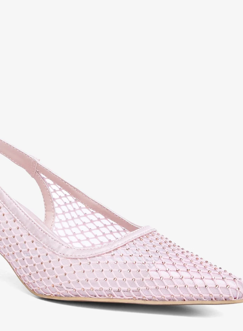 London Rag Pink Rhinestone Embellished Slingback Mules in Pink for Women | Best Price UAE
