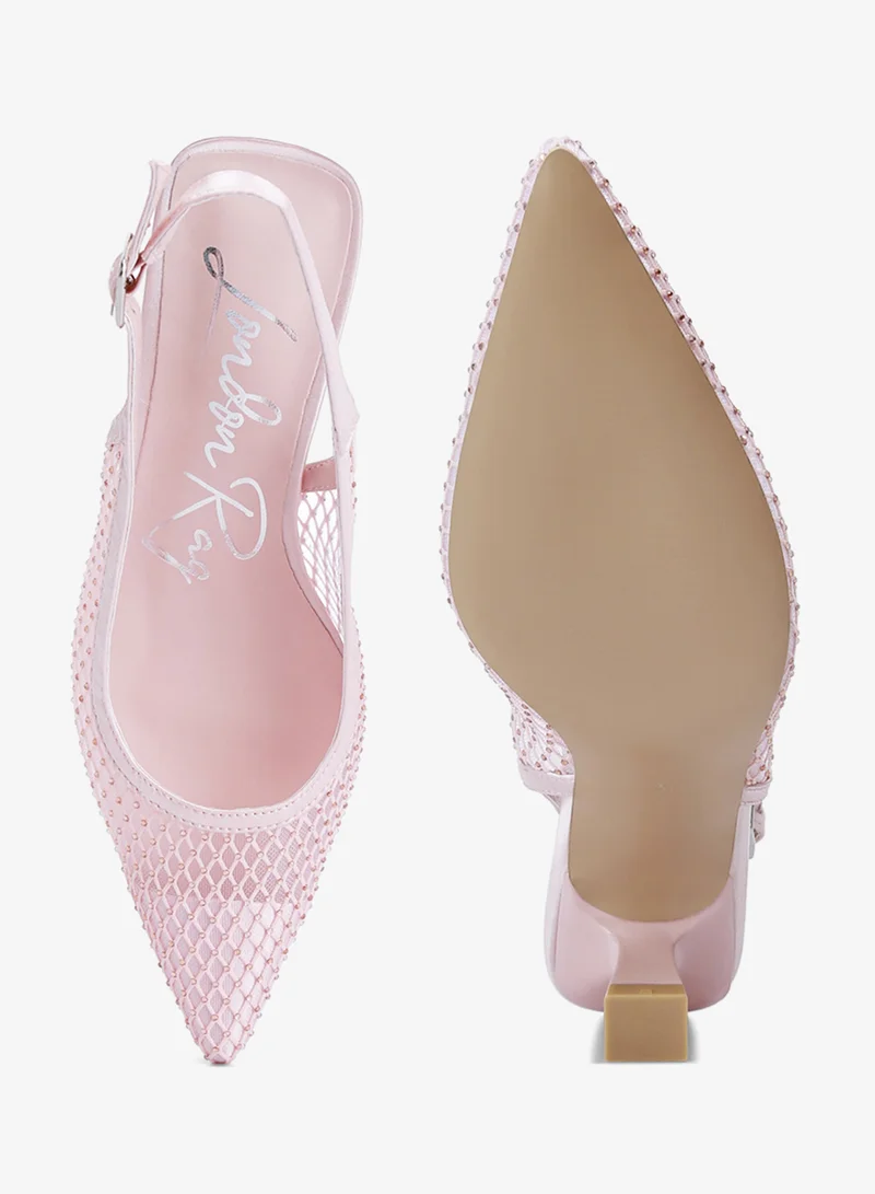 London Rag Pink Rhinestone Embellished Slingback Mules in Pink for Women | Best Price UAE