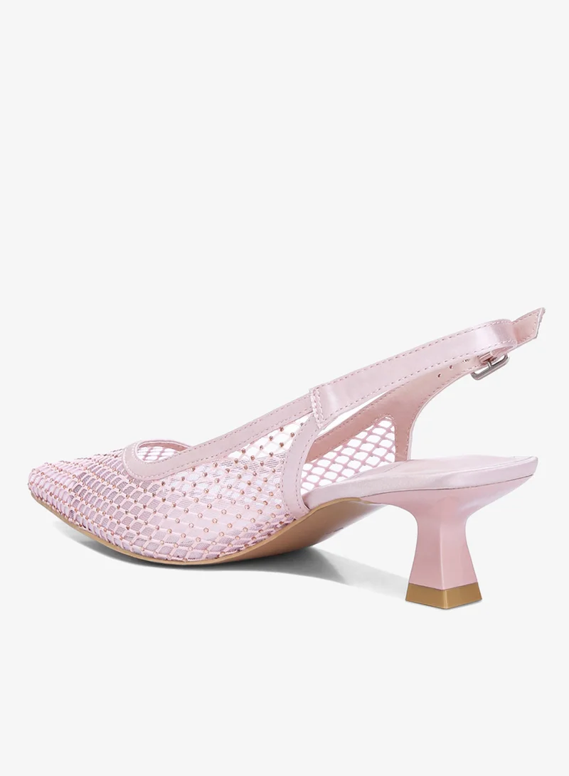 London Rag Pink Rhinestone Embellished Slingback Mules in Pink for Women | Best Price UAE