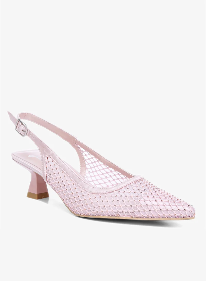 London Rag Pink Rhinestone Embellished Slingback Mules in Pink for Women | Best Price UAE