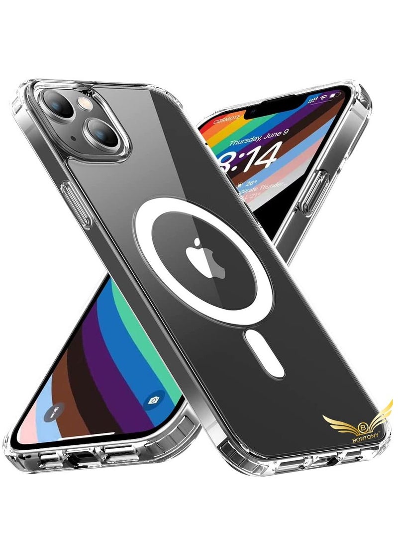 BORTONY iPhone 14 Plus Magsafe Protective Case Clear with Shock Absorption Anti Scratch TPU Precise Cutouts Fit Crystal Magnetic Cover Design for Apple iPhone 14 Plus 6.7 inch in All Directions Transparent - Image 1