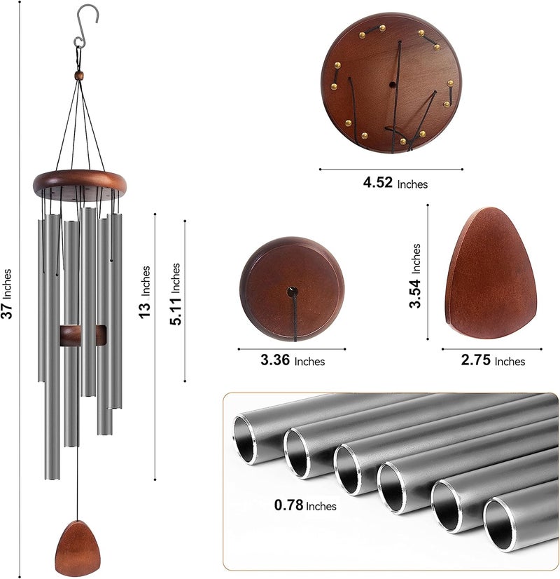 Bursvik Large Aluminium Wind Chimes 37 Inches to Create a Zen Atmosphere Suitable for Outdoor, Garden, Patio Decoration. Classic Wind Chimes with Wind Catcher Suitable as A Gift for Unisex(Silver Grey) - Image 1